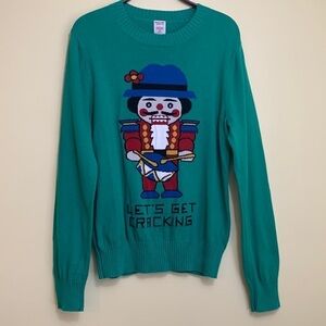 Mossimo “Let’s Get Cracking” Holiday Ugly Christmas Green Athletic Fit Sweater M
